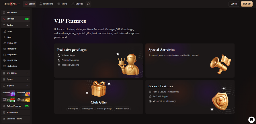 Legionbet casino vip program