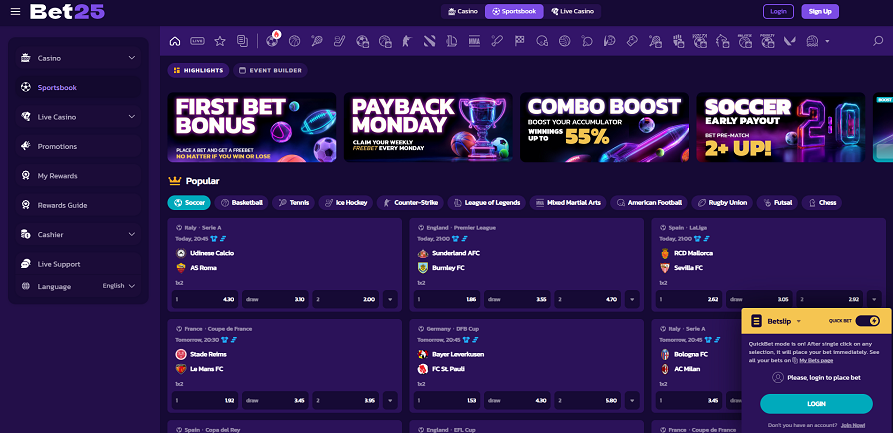 Bet25 casino sportsbook