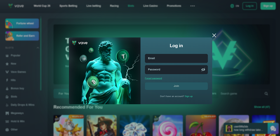 Vave casino loby
