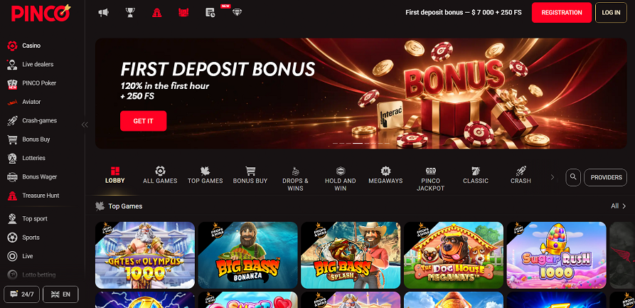 Pinco casino homepage