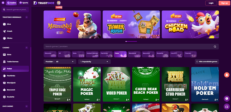 TrustDice casino mobile games