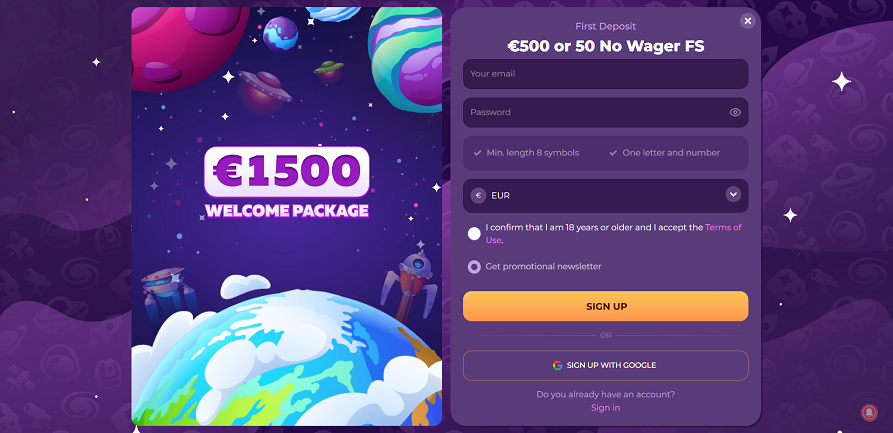 MilkyWay casino registration landing page