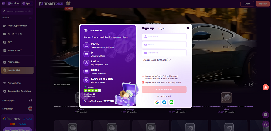 TrustDice casino loyalty program