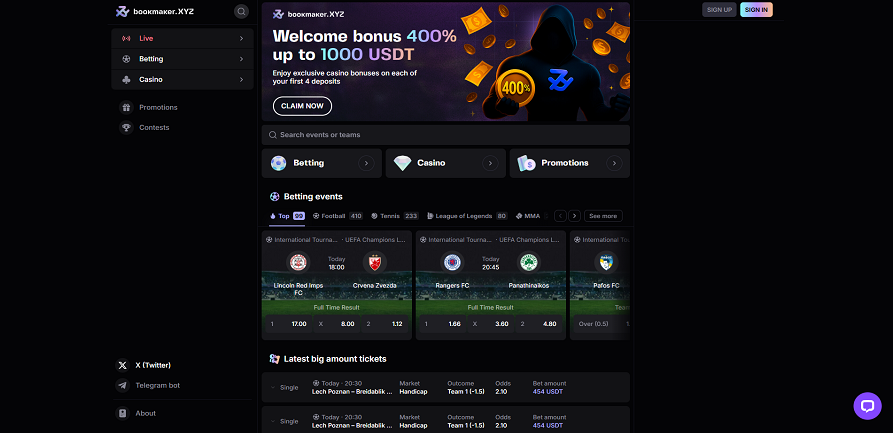 Bookmaker.xyz casino lobby