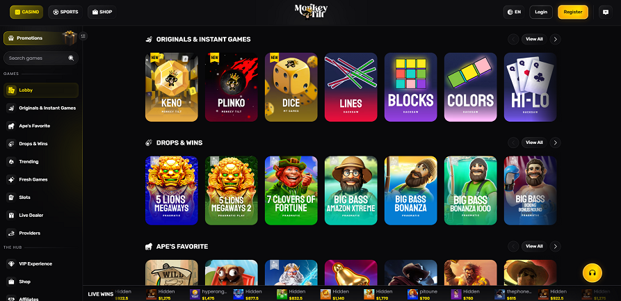 MonkeyTilt casino slot games