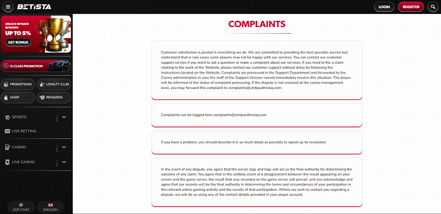 Betista casino complaints