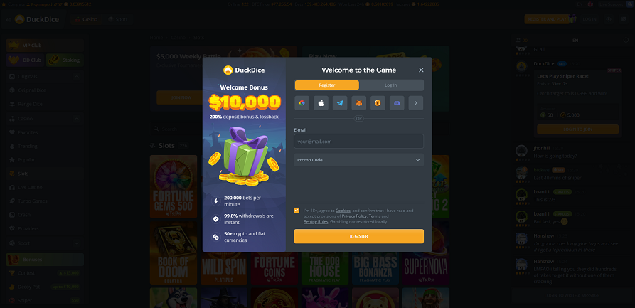 Duckdice casino reg form