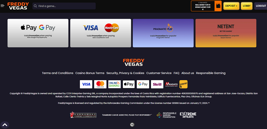 Freddy Vegas casino license