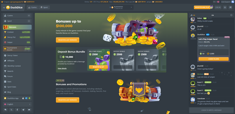 DuckDice casino promotions