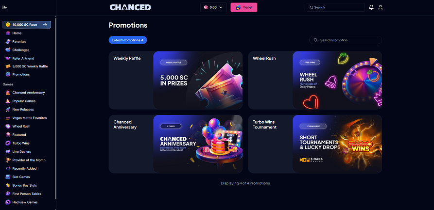 Chanced social casino promotions