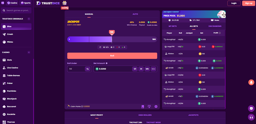 TrusdtDice casino live games