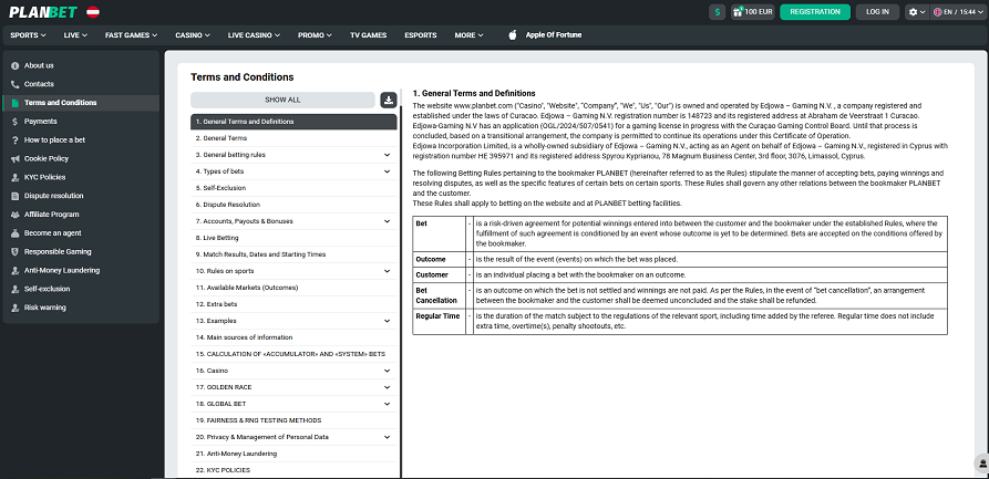 planbet casino term and conditions