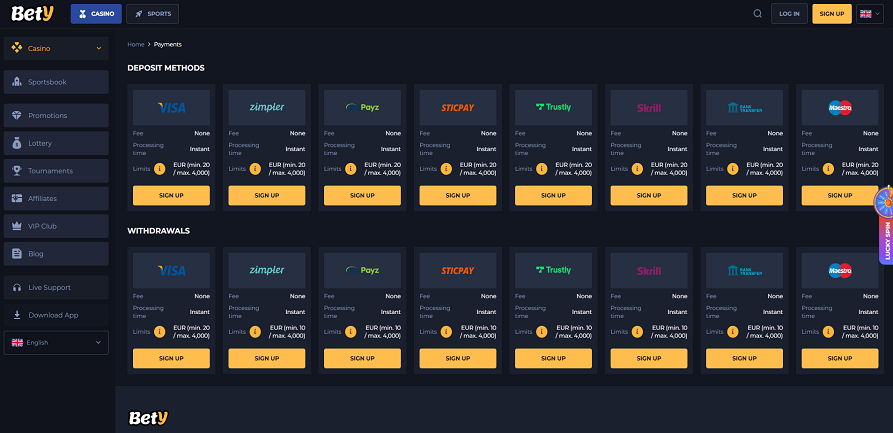 Bety casino payments