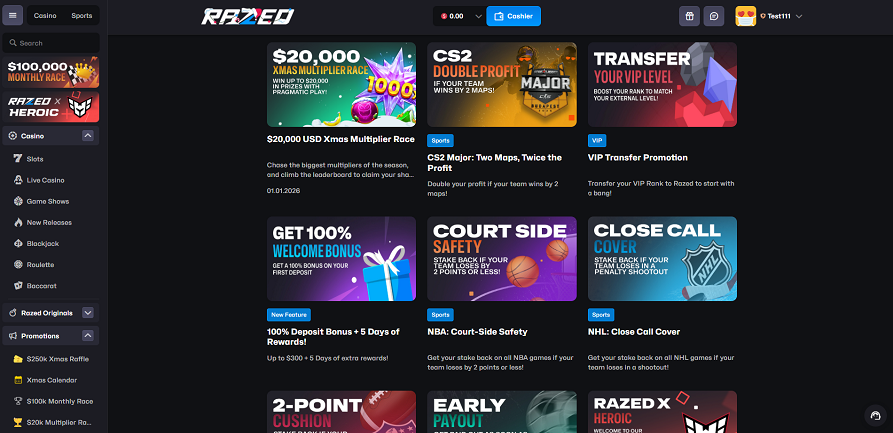 Razed casino promotions