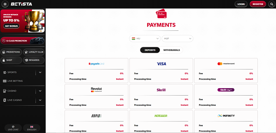 Betista casino payments